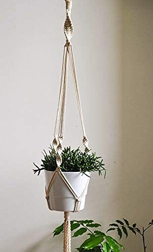 ecofynd Macrame Plant Hanger, Indoor Hanging Planter Basket, Decorative Flower Pot Holder for Indoor Outdoor, Balcony Boho Home Decor, M21, 39 Inch, Ivory (Pots Not Included) - Image 2