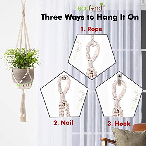 ecofynd Macrame Plant Hanger, Indoor Hanging Planter Basket, Decorative Flower Pot Holder for Indoor Outdoor, Balcony Boho Home Decor, M21, 39 Inch, Ivory (Pots Not Included) - Image 4