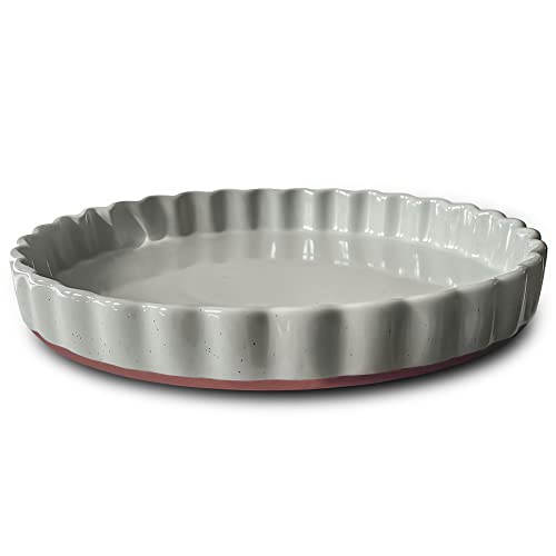 MORA Ceramic Tart Pan 95 Inch Large Porcelain Baking Dish for Tarts Quiche Pie Flan etc Fluted Ruffled Edge Oven Microwave Freezer and Dishwasher safe Great Gift For Bakers Earl Grey