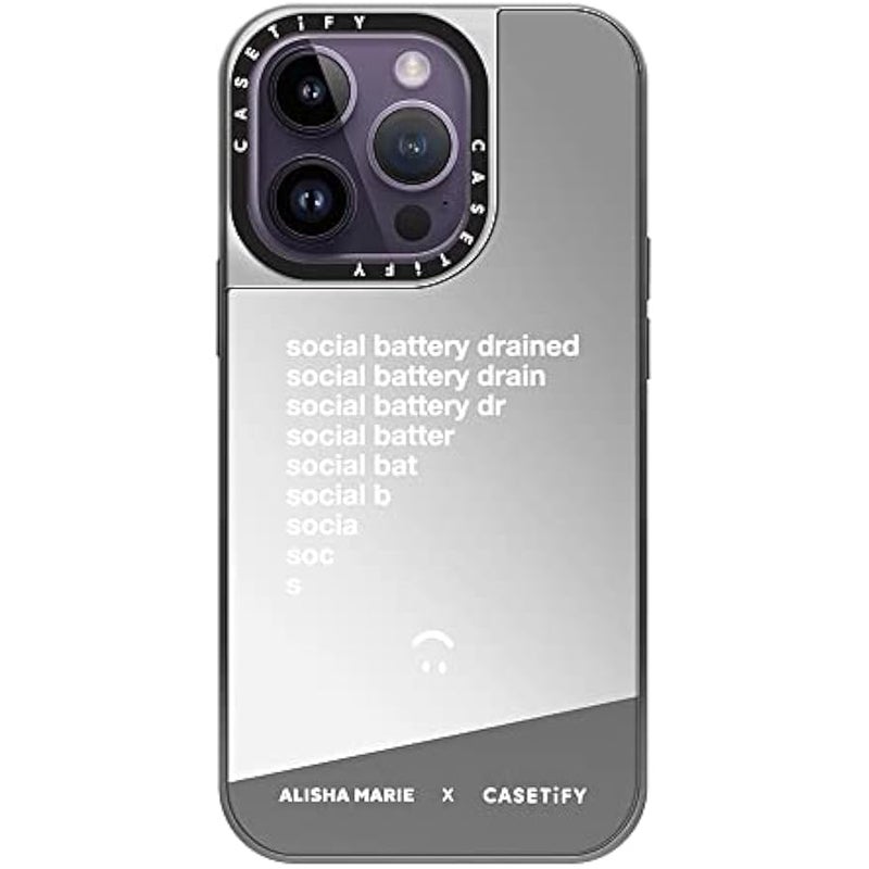 Casetify Mirror Case for iPhone 14 Pro Compatible with Magsafe - Alisha Marie Social Battery Case - Silver on Silver - Image 1