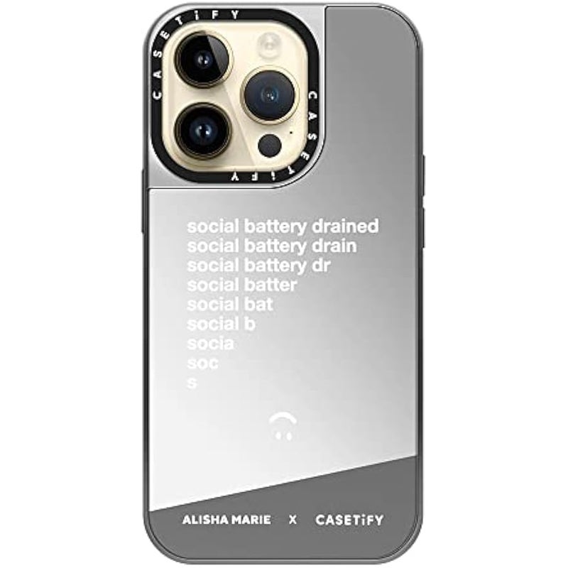 Casetify Mirror Case for iPhone 14 Pro Compatible with Magsafe - Alisha Marie Social Battery Case - Silver on Silver - Image 4