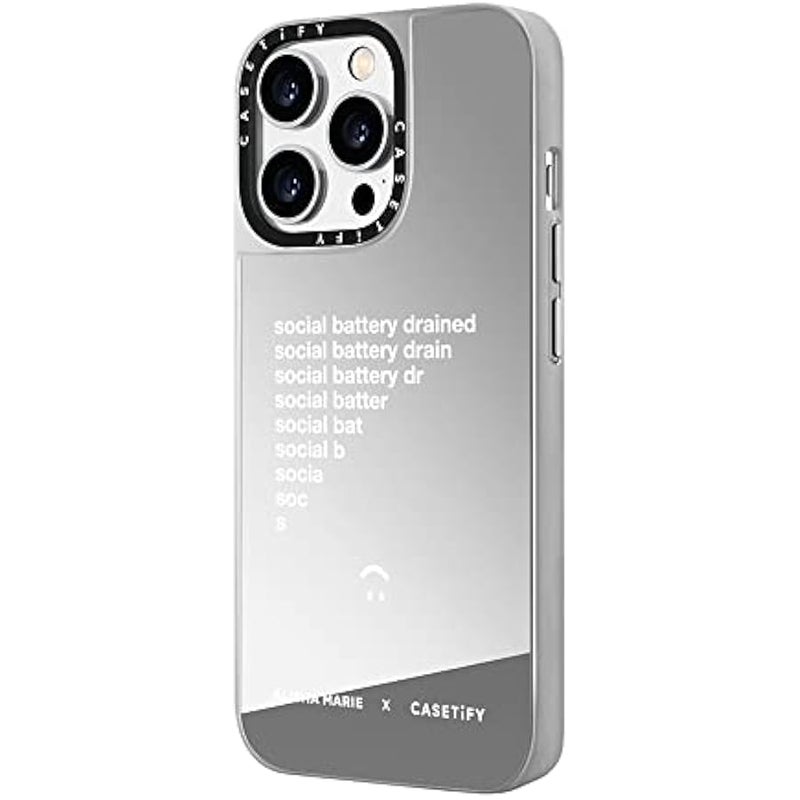 Casetify Mirror Case for iPhone 14 Pro Compatible with Magsafe - Alisha Marie Social Battery Case - Silver on Silver - Image 5