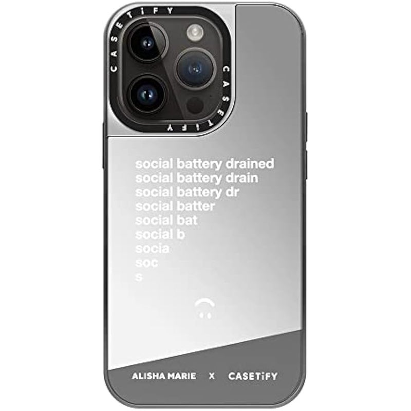 Casetify Mirror Case for iPhone 14 Pro Compatible with Magsafe - Alisha Marie Social Battery Case - Silver on Silver - Image 3