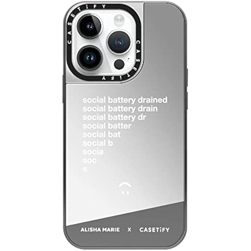 Casetify Mirror Case for iPhone 14 Pro Compatible with Magsafe - Alisha Marie Social Battery Case - Silver on Silver - Image 2