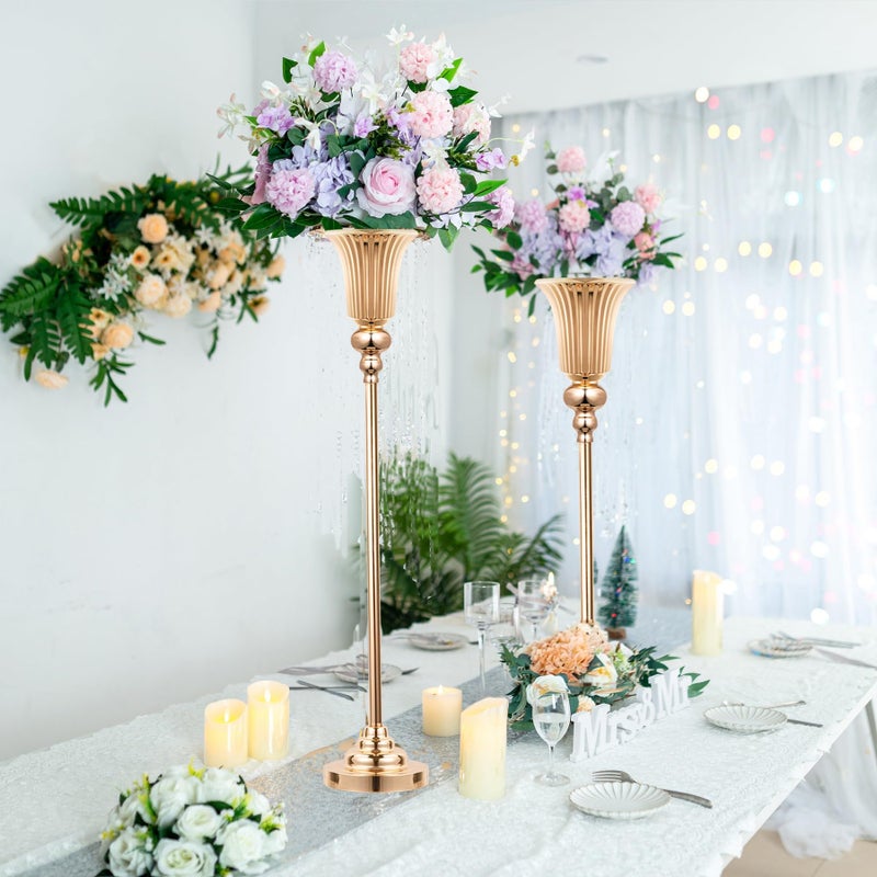 Bigsee 32.2" Height Versatile Gold Tall Vases for Centerpieces, Metal Trumpet Vases for Wedding Party Dinner Centerpiece, Road Lead for Anniversary Celebration Birthday, 2pcs - Image 3