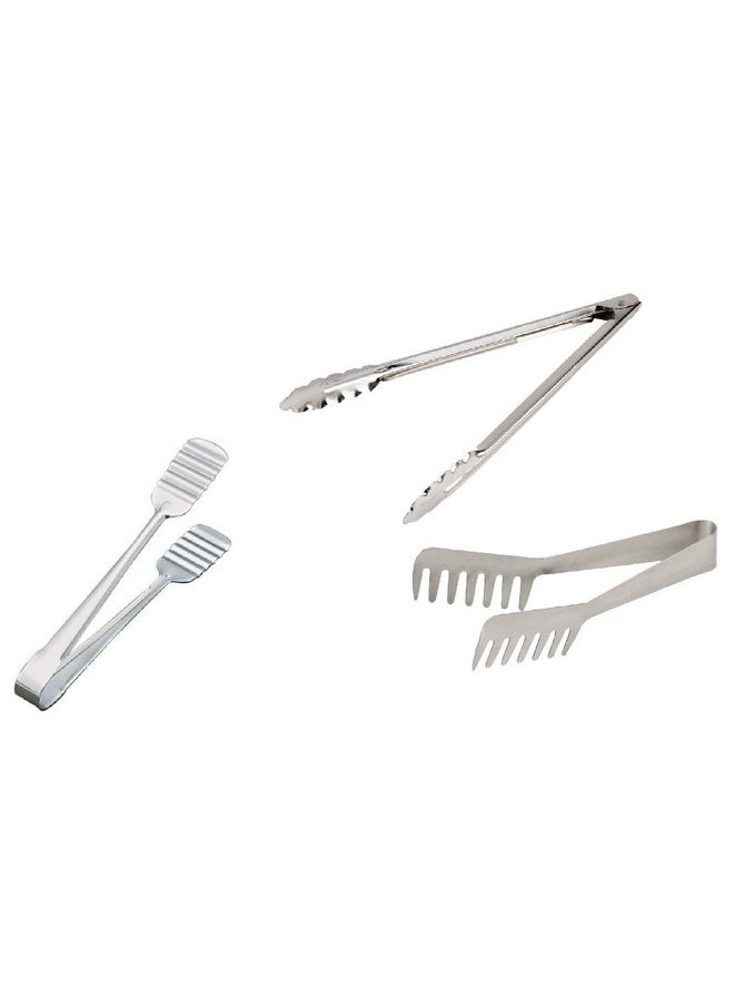 Dynore Dynore Stainless Steel Set of 3 Tongs - Utility Tong, Noodle Tong/Spaghetti, Cake Tong  - Image 1