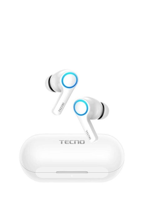 Tecno True Wireless Bluetooth Earbuds Noise Cancelling, ANC Bluetooth Headphone with Microphone and Breathing Light, USB-C Waterproof Earphones with Touch Control for Android iOS, H3 white