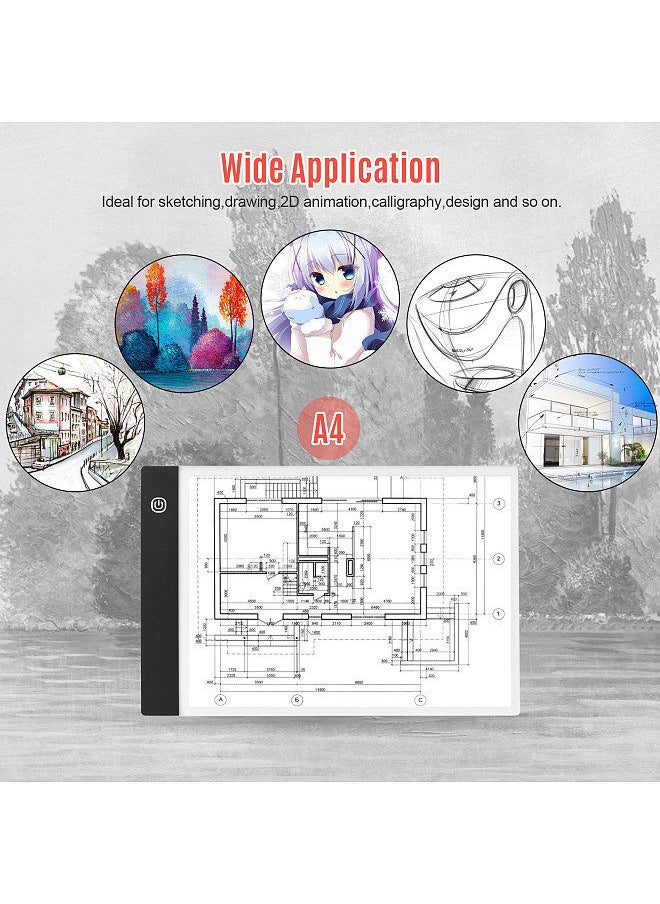 Generic - A4 Copyboard Ultra-thin LED Light Pad Adjustable 3 Levels Brightness Drawing Board USB Powered for Artist Animation Sketching Architecture Calligraphy Stenciling - Image 1