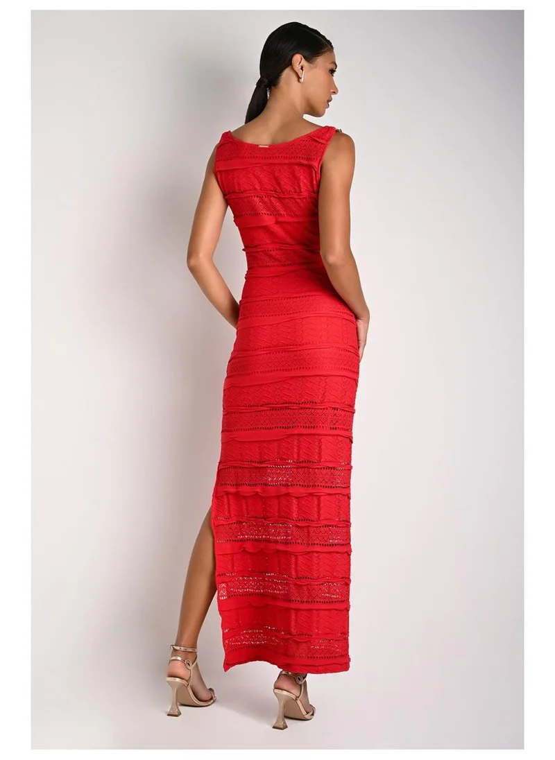 Carmen Steffens Midi Sheath Dress with Mesh Effect in Red