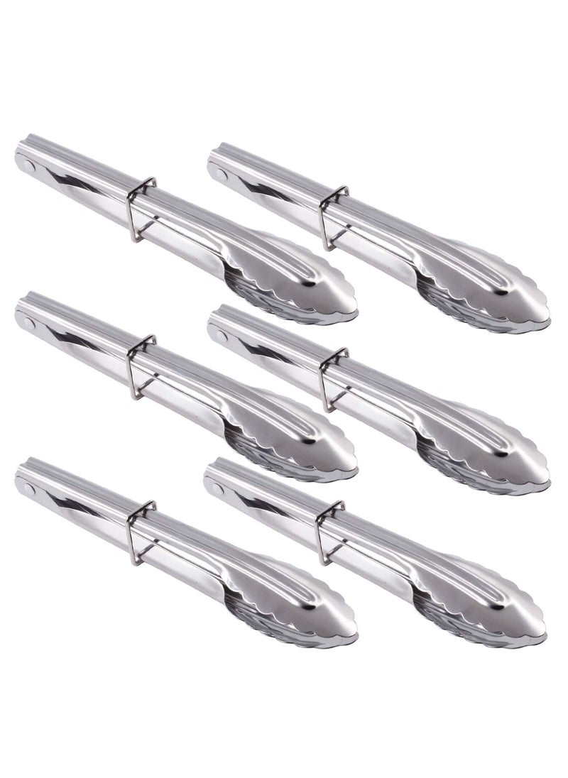 Hinmay HINMAY Mini Stainless Steel Food Tongs with Silding Rings 7Inch  Set of 6  Small Clam Shell Service Tongs for Serving Appetizers Desserts Salads Barbecue and Cooking Silver 