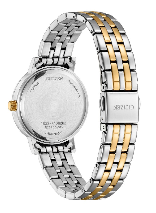 CITIZEN ساعة يد نسائية أنالوج دائرية من الفولاذ المقاوم للصدأ EL3106-59L - 31 مم  - Image 3