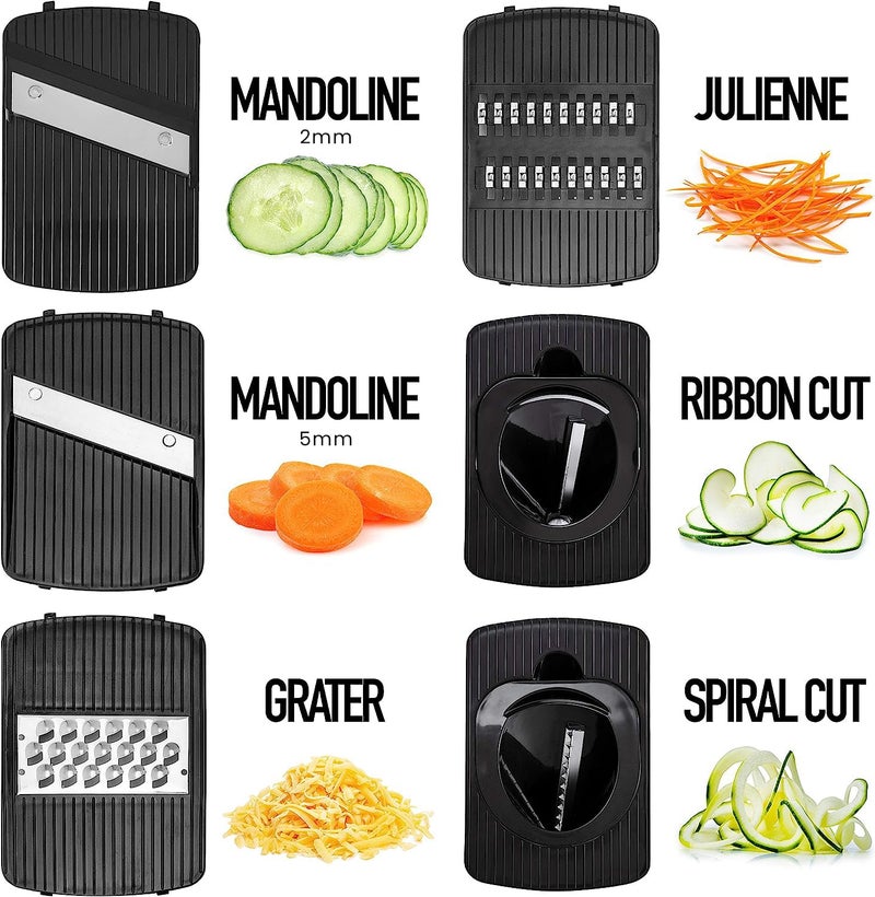 Fullstar Mandoline Slicer for Kitchen, Cucumber Slicer, Cheese Grater Vegetable Spiralizer and Veggie Slicer for Cooking, Kitchen Gadgets Organizer & Safety Glove Included (6 in 1, White) - Image 2