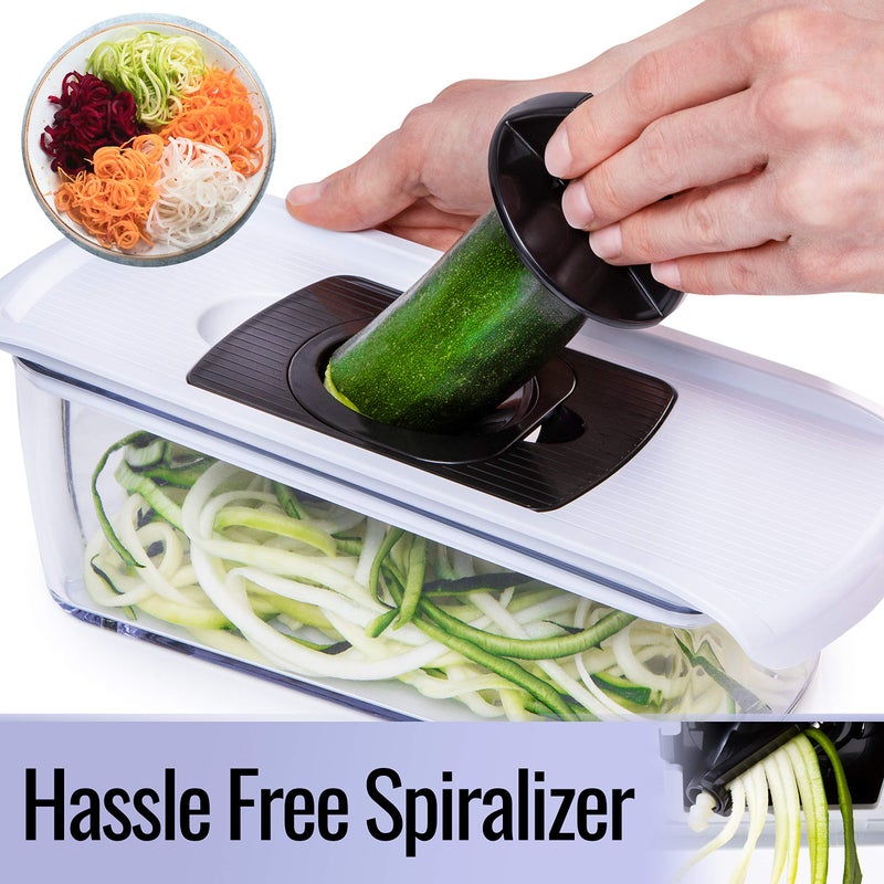 Fullstar Mandoline Slicer for Kitchen, Cucumber Slicer, Cheese Grater Vegetable Spiralizer and Veggie Slicer for Cooking, Kitchen Gadgets Organizer & Safety Glove Included (6 in 1, White) - Image 5