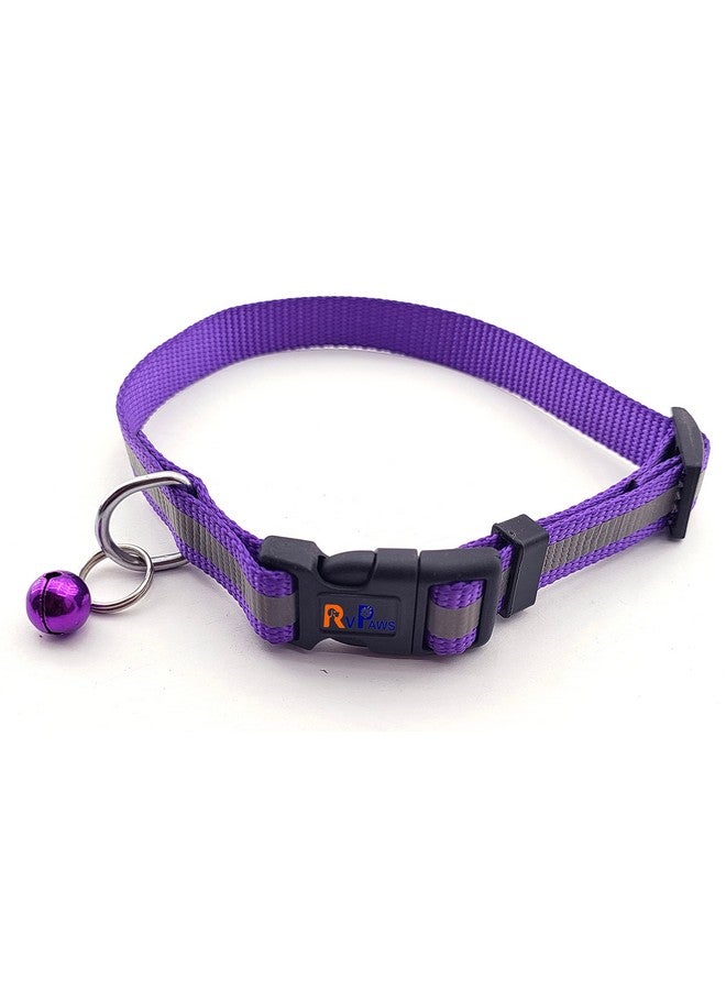 طوق رقبة من النايلون العاكس مقاس 15 مم وحزام مع جرس مثالي للتدريب/المشي مع الكلاب الصغيرة والجراء (أرجواني) - Image 4