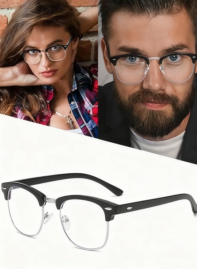 هابي دي نظارات مضادة للضوء الأزرق للرجال والنساء، نظارات قراءة ولعب بإطار نصف، عدسات شفافة لحجب الضوء الأزرق، نظارات للكمبيوتر والهاتف وتصفية الأشعة فوق البنفسجية - Image 1