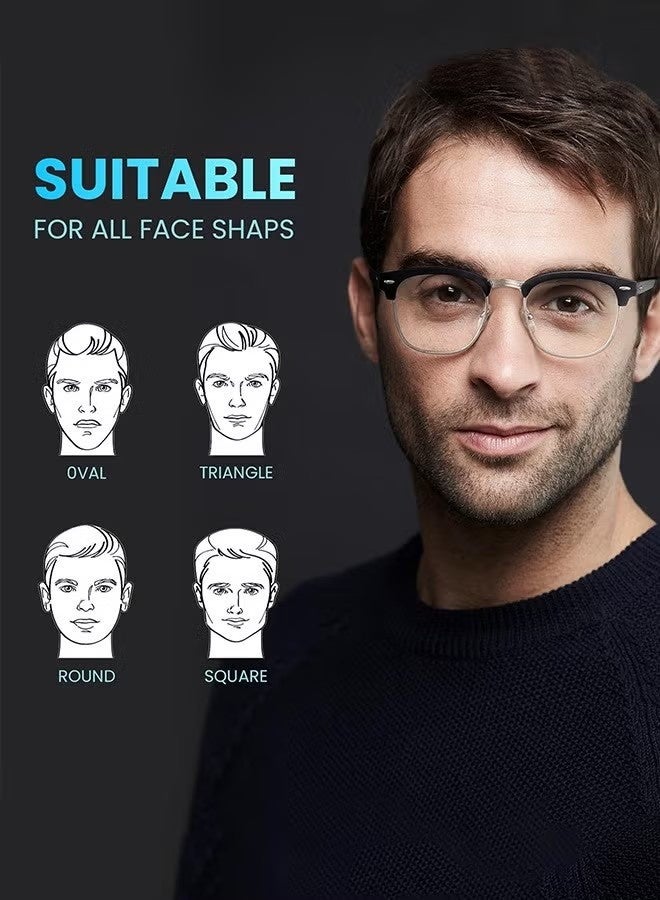 هابي دي نظارات مضادة للضوء الأزرق للرجال والنساء، نظارات قراءة ولعب بإطار نصف، عدسات شفافة لحجب الضوء الأزرق، نظارات للكمبيوتر والهاتف وتصفية الأشعة فوق البنفسجية - Image 5