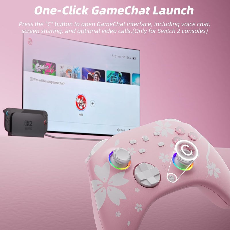 Mytrix Wireless Controller with Hall Effect Joysticks (No Drift),Pink Bluetooth Controller for Nintendo Switch, Windows PC iOS Android Steam with RGB Light, Programmable Back Buttons - Image 5