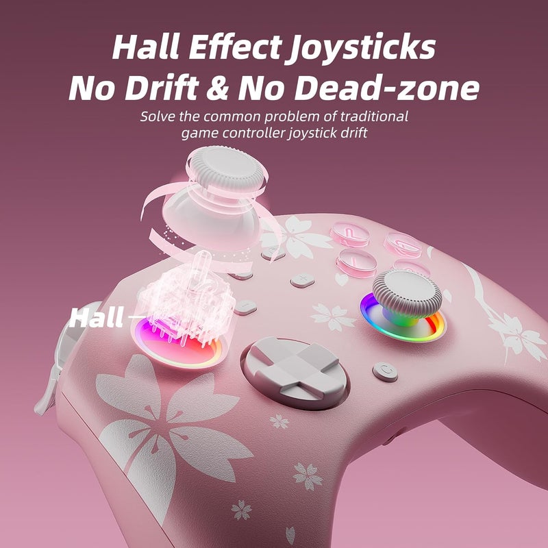 Mytrix Wireless Controller with Hall Effect Joysticks (No Drift),Pink Bluetooth Controller for Nintendo Switch, Windows PC iOS Android Steam with RGB Light, Programmable Back Buttons - Image 3