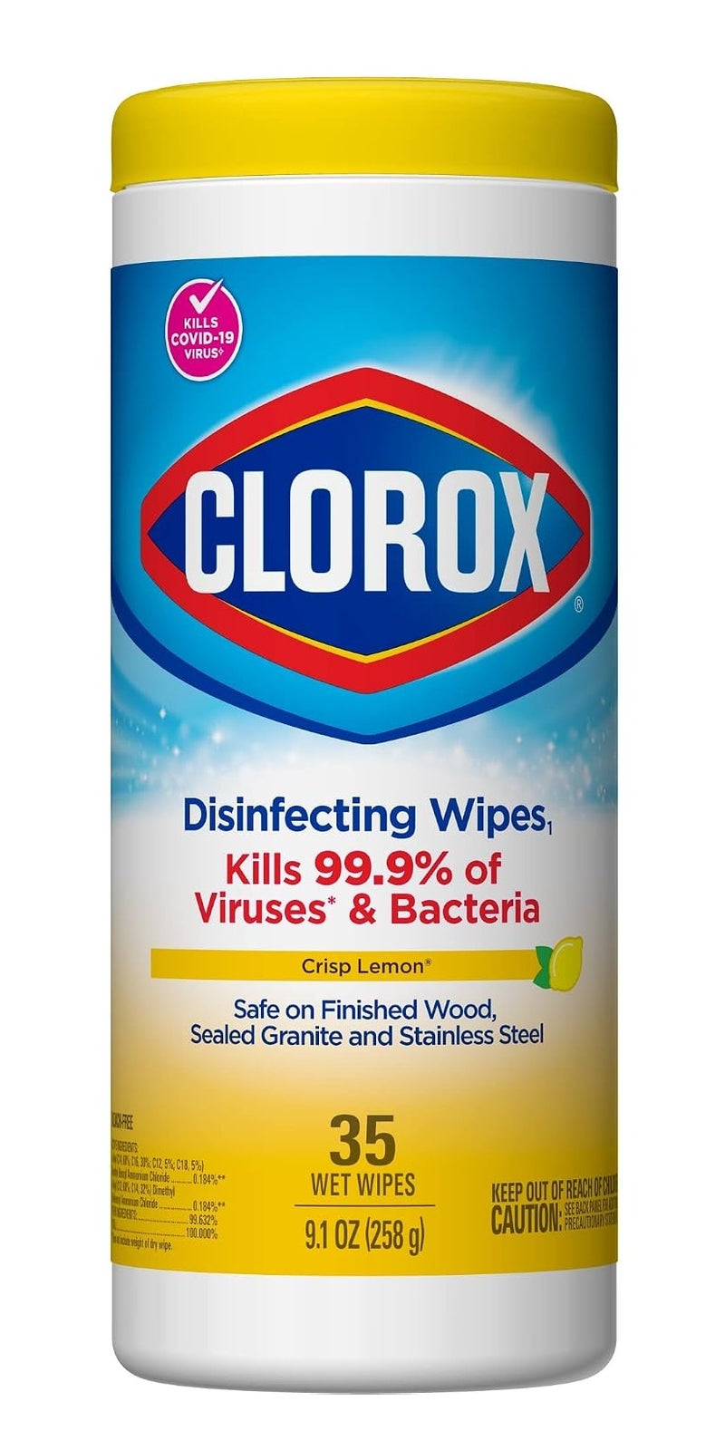 Clorox Disinfecting Wipes Crisp Lemon, 35 Wet Wipes, 9.1 oz / 258 g, Multi-Surface Cleaning Wipes for Kitchen, Bathroom and Home, Kills 99.9% of Viruses and Bacteria - Image 1
