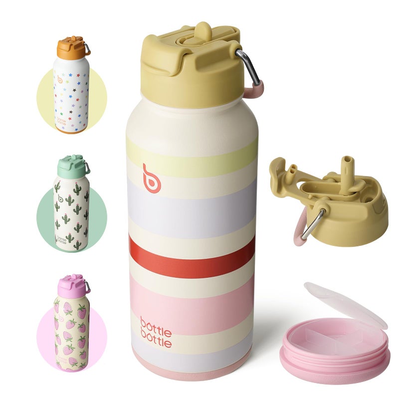 BOTTLE BOTTLE 32oz Insulated Water Bottle Stainless Steel Sport Water Bottle with Straw Dual-use Lid Design for Gym with Pill Box (AuroraBands) - Image 1