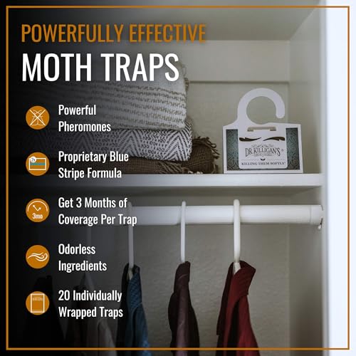 Dr. Killigan's Premium Double Potent Clothing Moth Traps with Pheromones Prime - Trap with Lure for Clothes Closets & Carpet - Case Making & Web Spinning Moth Prevention (20 Pack, White) - Image 2