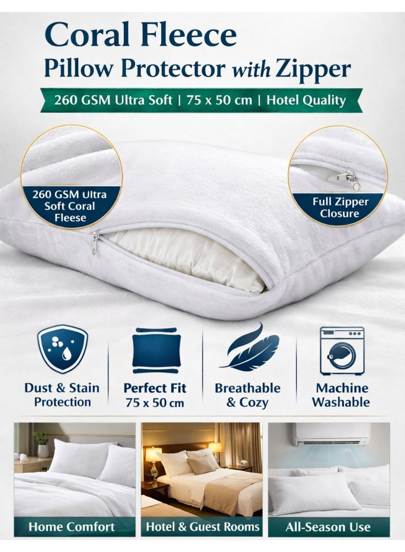 F.A.M.S Coral Fleece Pillow Protector with Zipper – 260 GSM Ultra Soft Pillow Cover, Dust & Stain Protection, 75 x 50 cm, Hotel Quality - Image 2