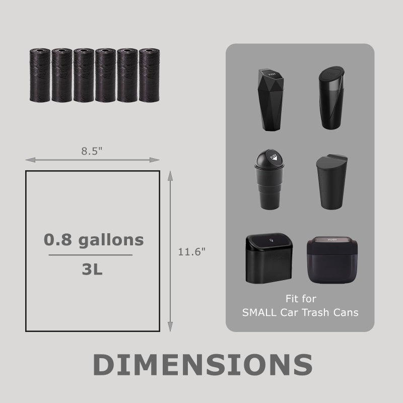 Ginsco 0.8 Gallons Disposable Trash Bags for Mini Car Trash Can, Portable Small Car Garbage Bags, Cars Accessories, Mini Trash Bags, Plastic Trash Bag for Cars/Home/Office (6 Rolls/90 Counts) Black - Image 2
