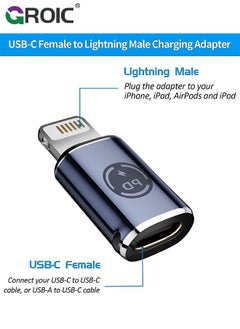 GROIC محول USB C إلى لايتنينغ، [عبوة 2] محول أنثوي من نوع C إلى ذكر لايتنينغ، يدعم 27 واط PD، متوافق مع آيفون 14/13/12 بلس ماكس باد إير مع دعم شحن نوع C ونقل البيانات  - Image 2