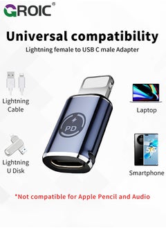 GROIC محول USB C إلى لايتنينغ، [عبوة 2] محول أنثوي من نوع C إلى ذكر لايتنينغ، يدعم 27 واط PD، متوافق مع آيفون 14/13/12 بلس ماكس باد إير مع دعم شحن نوع C ونقل البيانات  - Image 5