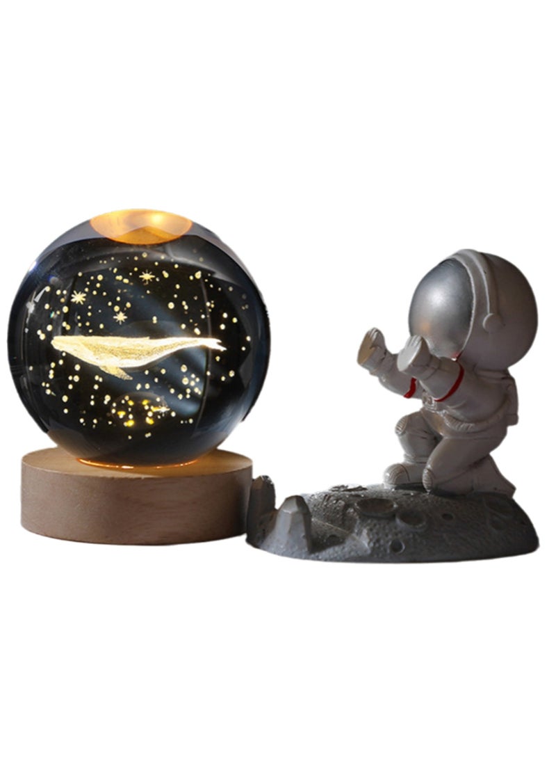 Whale With Astronaut 3d Crystal Ball Night Light Transparent Galaxy Led Lamp With Wooden Base Glass Ball Decorative Night Light With Touch Switch Table Lamp Decorative Light Gift For Home Desktop Decoration - Image 1