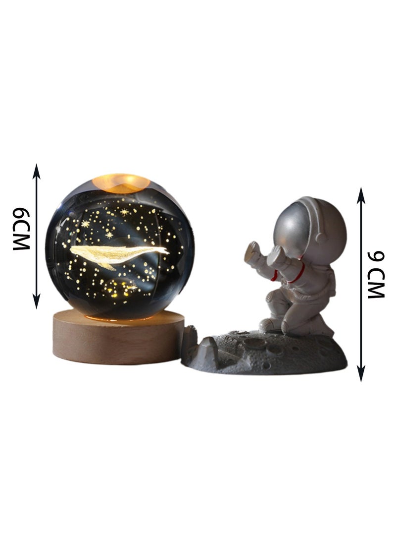 Whale With Astronaut 3d Crystal Ball Night Light Transparent Galaxy Led Lamp With Wooden Base Glass Ball Decorative Night Light With Touch Switch Table Lamp Decorative Light Gift For Home Desktop Decoration - Image 2