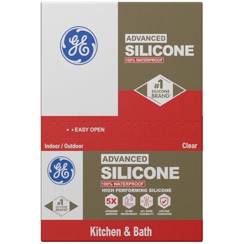 GE Advanced Silicone Caulk for Kitchen & Bathroom, Clear, 10 fl oz Cartridge, 12 Pack - 100% Waterproof Silicone Sealant, 5X Stronger Adhesion, Shrink & Crack Proof - Image 2