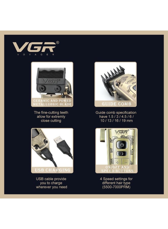 V-005 professional metal shaver,8 combs,upto 250 minutes,LED display,speed control buttons - Image 3