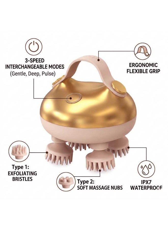 Electric Scalp Massager with 8 Interchangeable Heads, Waterproof Handheld Head Massager for Hair Growth, Stress Relief & Deep Cleaning, 3 Speed Modes, Rechargeable Spa Tool for Home & Travel - Image 3