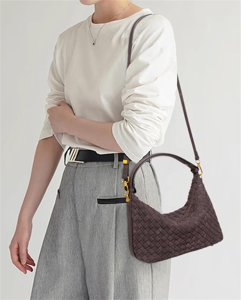 Hzxsny Suede Woven Tote Bag Shoulder Purse for Women Faux Suede Crossbody Handbag Clutch Woven Hobo Bag Satchel Slouchy Handbag 2025 - Image 2