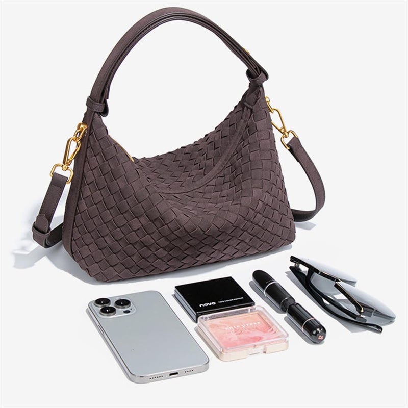 Hzxsny Suede Woven Tote Bag Shoulder Purse for Women Faux Suede Crossbody Handbag Clutch Woven Hobo Bag Satchel Slouchy Handbag 2025 - Image 4