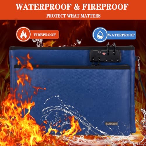 BARDOLPH Fireproof Document Bag, Fireproof Money Bag with Lock and Zipper for Cash, FireproofBag Money Pouch, Fire Safe CashBag BankerBag, Notary Supplies (blue, Large) - Image 2