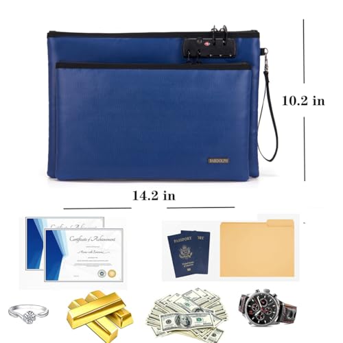 BARDOLPH Fireproof Document Bag, Fireproof Money Bag with Lock and Zipper for Cash, FireproofBag Money Pouch, Fire Safe CashBag BankerBag, Notary Supplies (blue, Large) - Image 3