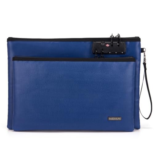 BARDOLPH Fireproof Document Bag, Fireproof Money Bag with Lock and Zipper for Cash, FireproofBag Money Pouch, Fire Safe CashBag BankerBag, Notary Supplies (blue, Large) - Image 1