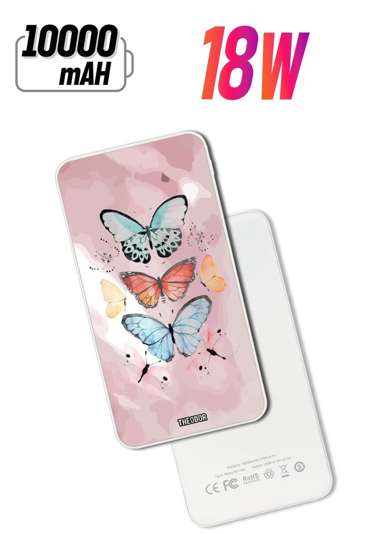 Theodor - 10,000 mAh Super Fast Charging Ultra Compact Power Bank with Quick Charge & Power Delivery, Portable Charger For iPhone and Android Butterflies - Image 1