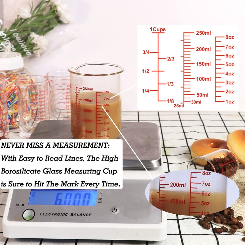 Ackers BORO3.3 Ackers High Borosilicate Glass Measuring Cup-V-Shaped Spout Glass Measuring For Kitchen Or Restaurant Easy To Read 250 Ml (8 Oz  1 Cup) - Image 3