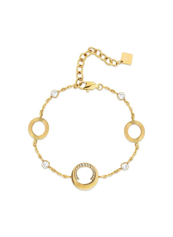 CERRUTI 1881 Pleat Gold-Plated Bracelet with Sunray Textured Rings and CrystalsBrand Motif Centerpiece