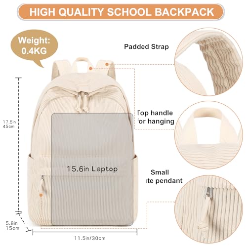 BTOOP School Backpack for Teens Large Corduroy Bookbag Lightweight 15.6 inch Laptop Bag for Girls Women Casual High School College - Image 4