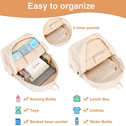 BTOOP School Backpack for Teens Large Corduroy Bookbag Lightweight 15.6 inch Laptop Bag for Girls Women Casual High School College - Image 5
