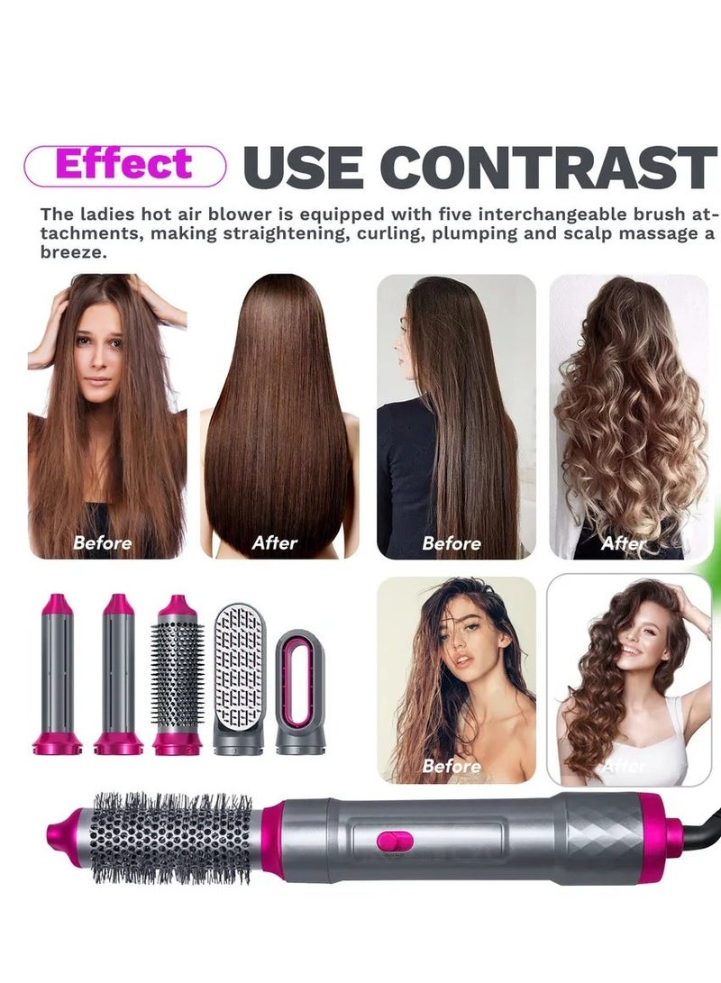 general 5 in 1 Curling Iron Rotary Hair Dryer Straightener Comb Curling Brush 5 Interchangeable Barrels 3 Adjustable Modes 30S Heating Smooth Ironing And Styling Tool Suitable for Home And Business Trips - Image 2