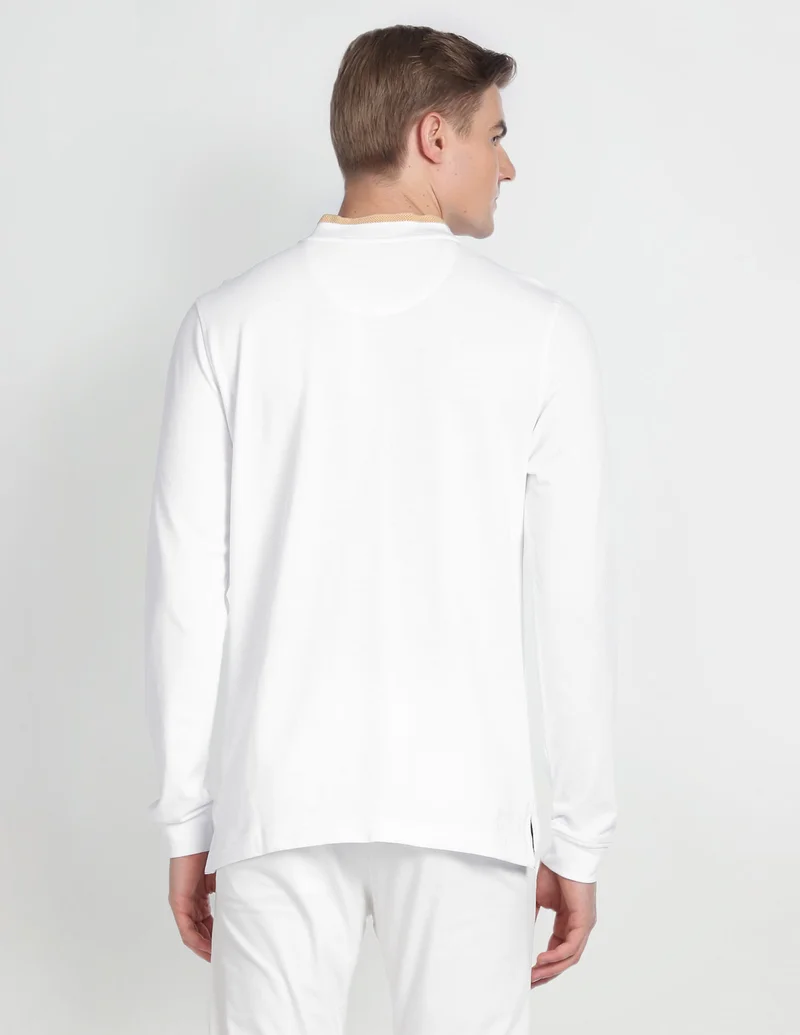 Arrow White Long Sleeve Stand Neck Polo Shirt for Men | Best Price UAE
