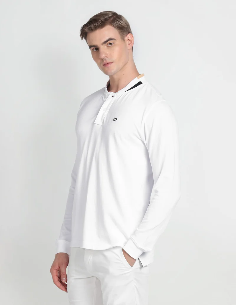 Arrow White Long Sleeve Stand Neck Polo Shirt for Men | Best Price UAE