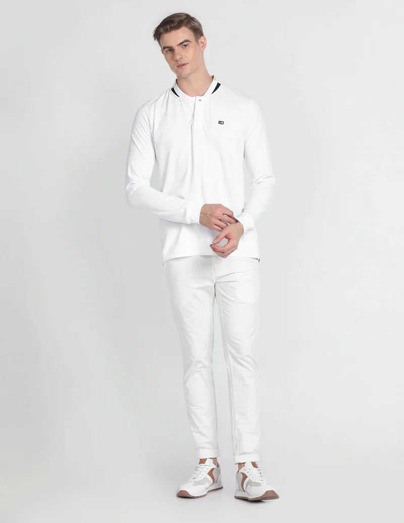 Arrow White Long Sleeve Stand Neck Polo Shirt for Men | Best Price UAE