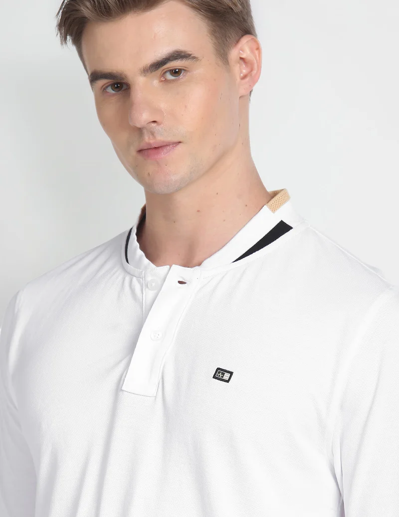 Arrow White Long Sleeve Stand Neck Polo Shirt for Men | Best Price UAE