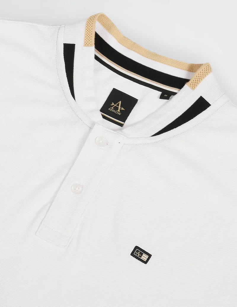 Arrow White Long Sleeve Stand Neck Polo Shirt for Men | Best Price UAE